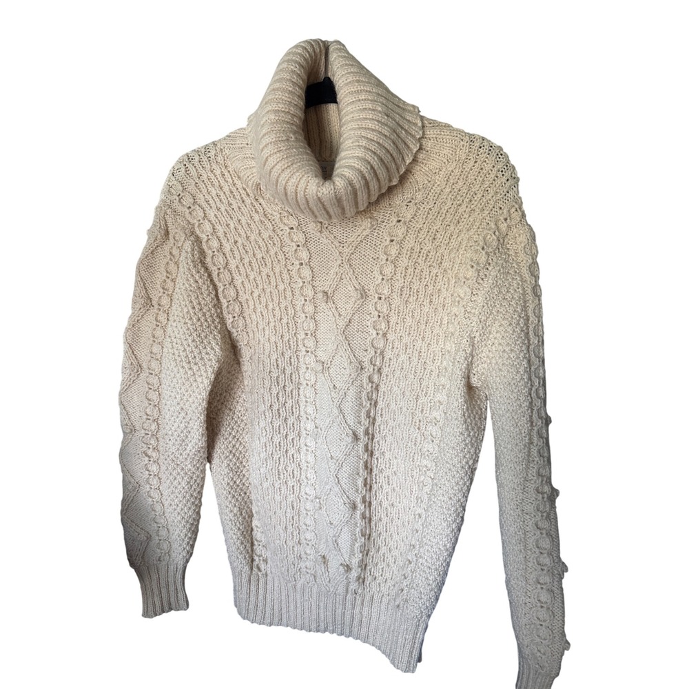 Cableknit cowl turtle neck sweater womens Small 100% Pure Wool The Scotch House